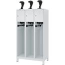 Vestiaire de pompiers C+P Evolo, modèle YOUNGSTER, 3 compartiments, H 1630 x L 900 x P 500 mm, pieds, gris clair RAL 7035