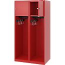 Vestiaire de pompiers C+P Evolo Youngster, 2 compartiments, sans porte-casque, patins au sol, L 800 x P 500 x H 1530 mm, RAL 3000 rouge feu