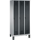 Vestiaire Evolo S 3000, acier, 3 compartiments, serrure de sécurité à came batteuse, alu blanc RAL 9006/anthracite RAL 7016