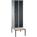Vestiaire Evolo S 3000, acier, avec banc intégré, 2 compartiments, l. 300 mm chacun, serrure à cylindre, alu blanc RAL 9006/anthracite RAL 7016