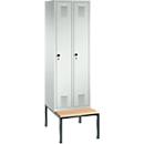 Vestiaire Evolo S 3000, acier, avec banc intégré, 2 compartiments, l. 300 mm chacun, serrure de sécurité à came batteuse, gris clair RAL 7035/gris clair RAL 7035