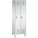 Vestiaire Evolo S 3000, acier, sur pieds, 2 compartiments, l. 300 mm chacun, serrure de sécurité à came batteuse, gris clair RAL 7035/gris clair RAL 7035