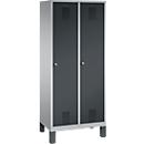 Vestiaire Evolo S 3000, acier, sur pieds, 2 compartiments, l. 400 mm chacun, serrure à cylindre, alu blanc RAL 9006/anthracite RAL 7016