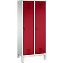 Vestiaire Evolo S 3000, acier, sur pieds, 2 compartiments, l. 400 mm chacun, serrure de sécurité à came batteuse, gris clair RAL 7035/rouge rubis RAL 3003