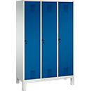 Vestiaire Evolo S 3000, acier, sur pieds, 3 compartiments, serrure de sécurité à came batteuse, gris clair RAL 7035/bleu gentiane RAL 5010