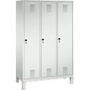 Vestiaire Evolo S 3000, acier, sur pieds, 3 compartiments, serrure de sécurité à came batteuse, gris clair RAL 7035/gris clair RAL 7035