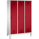 Vestiaire Evolo S 3000, acier, sur pieds, 3 compartiments, serrure de sécurité à came batteuse, gris clair RAL 7035/rouge rubis RAL 3003