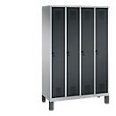 Vestiaire Evolo S 3000, acier, sur pieds, 4 compartiments, l. 300 mm chacun, came batteuse, alu blanc RAL 9006/anthracite RAL 7016