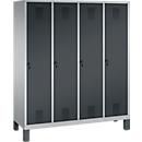 Vestiaire Evolo S 3000, acier, sur pieds, 4 compartiments, l. 400 mm chacun, came batteuse, alu blanc RAL 9006/anthracite RAL 7016