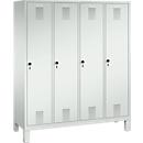 Vestiaire Evolo S 3000, acier, sur pieds, 4 compartiments, l. 400 mm chacun, came batteuse, gris clair RAL 7035/gris clair RAL 7035
