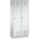 Vestiaire Evolo S 3000, acier, sur socle, 2 compartiments, l. 400 mm chacun, serrure à cylindre, gris clair RAL 7035/gris clair RAL 7035