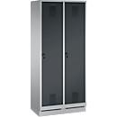Vestiaire Evolo S 3000, acier, sur socle, 2 compartiments, l. 400 mm chacun, serrure de sécurité à came batteuse, alu blanc RAL 9006/anthracite RAL 7016
