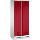 Vestiaire Evolo S 3000, acier, sur socle, 2 compartiments, l. 400 mm chacun, serrure de sécurité à came batteuse, gris clair RAL 7035/rouge rubis RAL 3003