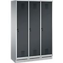 Vestiaire Evolo S 3000, acier, sur socle, 3 compartiments, l. 400 mm chacun, came batteuse, alu blanc RAL 9006/anthracite RAL 7016