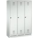 Vestiaire Evolo S 3000, acier, sur socle, 3 compartiments, l. 400 mm chacun, serrure à cylindre, gris clair RAL 7035/gris clair RAL 7035