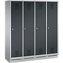 Vestiaire Evolo S 3000, acier, sur socle, 4 compartiments, l. 400 mm chacun, serrure à cylindre, alu blanc RAL 9006/anthracite RAL 7016