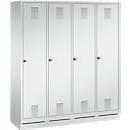 Vestiaire Evolo S 3000, acier, sur socle, 4 compartiments, l. 400 mm chacun, serrure à cylindre, gris clair RAL 7035/gris clair RAL 7035