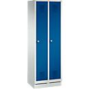 Vestiaire Evolo S 3000, avec socle, 2 compartiments, serrure à cylindre, gris clair RAL 7035/bleu de gentiane RAL 5010