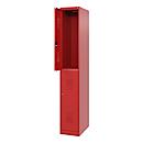 Vestiaire pompier à deux étages C+P Flexo White, 1 compartiment avec 2 casiers, patins au sol, L 300 x P 500 x H 1850 mm, RAL 3000 rouge feu