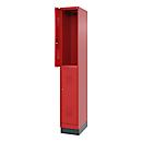 Vestiaire pompier à deux étages C+P Flexo White, 1 compartiment avec 2 casiers, socle, L 300 x P 500 x H 1950 mm, RAL 3000 rouge feu/RAL 7016 gris anthracite