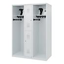 Vestiaire pompiers C+P Evolo Maxi, 4 compartiments pour 2 personnes, avec porte-casque, patins de sol, L 1300 x P 600 x H 1850 mm, gris clair RAL 7035