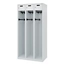 Vestiaire pompiers C+P Evolo PRAKTUS, 3 compartiments, avec socle, patins au sol, L 900 x P 500 x H 1850 mm, gris clair RAL 7035