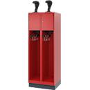 Vestiaire pompiers C+P Evolo Youngster, 2 compartiments, avec porte-casque, avec socle, L 600 x P 500 x H 1630 mm, RAL 3000 rouge feu/RAL 7016 gris anthracite