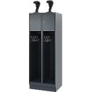 Vestiaire pompiers C+P Evolo Youngster, 2 compartiments, avec porte-casque, avec socle, L 600 x P 500 x H 1630 mm, RAL 7016 gris anthracite