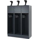 Vestiaire pompiers C+P Evolo Youngster, 3 compartiments, avec porte-casque, avec socle, L 1200 x P 500 x H 1630 mm, RAL 7016 gris anthracite