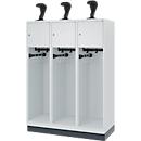 Vestiaire pompiers C+P Evolo Youngster, 3 compartiments, avec porte-casque, avec socle, L 1200 x P 500 x H 1630 mm, RAL 7035 gris clair/RAL 7016 gris anthracite