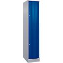 Vestiaire Resisto de C+P, 1 compartiment, 2 casiers, L 396 x P 640 x H 1950 mm, alu blanc/bleu gentiane