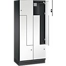 Vestiaire Z Cambio de C+P, 2 compartiments, avec socle, L 800 x P 525 x H 1980 mm, gris noir/blanc