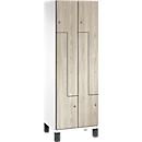 Vestiaire Z Cambio de C+P, 2 compartiments, sur pieds, L 600 x P 525 x H 1980 mm, blanc signalisation/décor frêne wengé