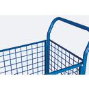 Vierwandige trolley, staal/MDF-plaat, decor gentiaanblauw/beuken, L 1000 x B 550 mm, verwijderbare langswanden, TPE-wielen met EasySTOP, tot 500 kg