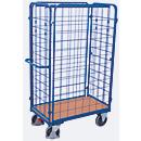 Vierwandige wagen, staal/MDF-plaat, decor gentiaanblauw/beuken, L 1000 x B 600 mm, laadhoogte 1525 mm, inhaakbare zijwanden, EasySTOP, tot 500 kg