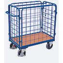 Vierwandige wagen, staal/MDF-plaat, decor gentiaanblauw/beuken, L 1000 x B 700 mm, max. belasting 925 mm, inhaakbare zijwanden, EasySTOP, tot 500 kg