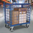 Vierwandige wagen, staal/MDF-plaat, decor gentiaanblauw/beuken, L 850 x B 500 mm, max. belasting 925 mm, inhaakbare zijwanden, EasySTOP, tot 400 kg