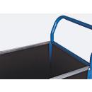 Vierwandwagen, Stahl/Siebdruckplatte, Enzianblau/Dunkelbraun, L 1195 x B 750 mm, herausnehmbare Längswände, Vollgummi-Rollen mit EasySTOP, 1000 kg
