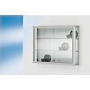 Vitrina mural, con gancho, 2 estantes de cristal ajustables, puertas correderas con cerradura, cristal templado de seguridad, An 800 x P 120 x Al 590 mm