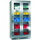 Vitrine em aço inoxidável, 2 portas, com base, W 1000 x D 400/ 500/ 600 x H 1950 mm