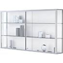 Vitrine murale, à suspendre, 2 étagères en verre réglables, portes coulissantes verrouillables, verre de sécurité trempé, L 1500 x P 200 x H 800 mm