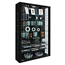 Vitrine murale Vitrosa Mini, sans éclairage LED, 8 étagères, 2 portes battantes, L 590 x P 180 x H 910 mm, verre &amp; bois, noir