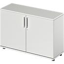 Vleugeldeurkast TETRIS WOOD - B 1200 x D 421 x H 800 mm - 2 OH - hoogte inclusief glijders - lichtgrijs - ons merk Schäfer Shop Genius