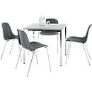 Voordelige set 4 BETA stapelstoelen- antraciet + vergadertafel - B 800 x D 800 mm - lichtgrijs