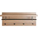 Wandgarderobe HAKU, 4 Haken mit jeweils 3 kg Tragkraft, Kleiderstange, Hutablage, B 750 x T 260 x H 300 mm, Holz/Metall, dunkles Eiche-Dekor/schwarz