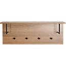 Wandgarderobe HAKU, 4 Haken mit jeweils 3 kg Tragkraft, Kleiderstangen, Hutablage, B 800 x T 200 x H 300 mm, Holz/Metall, dunkles Eiche-Dekor/schwarz