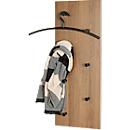 Wandgarderobe HAKU, Hoch- und Querformat, 7 Haken mit jeweils 3 kg Tragkraft, B 800 x T 50 x H 300 mm, Holz/Metall, dunkles Eiche-Dekor/schwarz