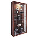 Wandkast Vitrosa Maxi - B 590 x D 180 x H 1140 mm - met LED-verlichting - 8 legborden - glas en hout - kern notendecor