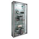 Wandkast Vitrosa Maxi - B 590 x D 180 x H 1140 mm - met LED-verlichting - 8 legborden - glas en hout - zilver