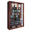 Wandkast Vitrosa Mini - B 590 x D 180 x H 910 mm - met LED-verlichting - 8 legborden - glas en hout - kern notendecor